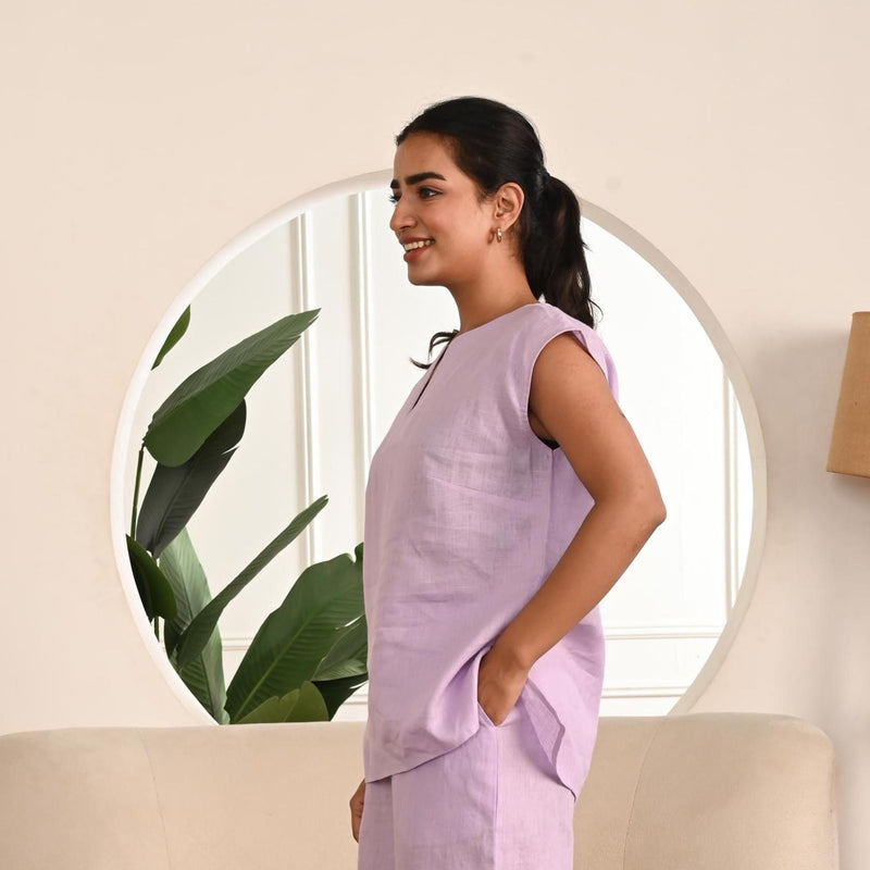 Handmade Linen Sleeveless Top: V-Neck Summer Blouse