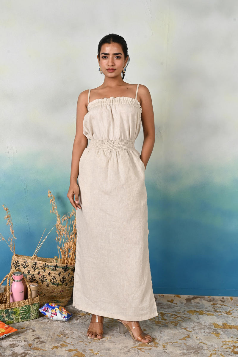 Linen Maxi Skirt: Elastic Waist, Side Slit, Plus Size