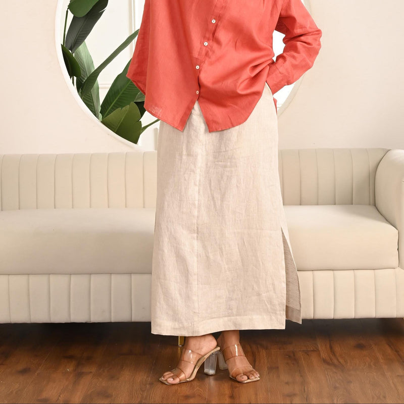 Linen A-Line Maxi Skirt: High Waist with Side Slits