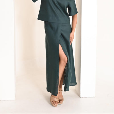 High Waist Linen Maxi Skirt: Summer Wrap Skirt with Pockets