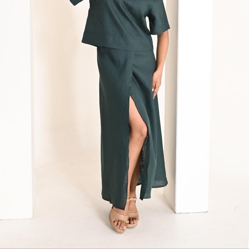 High Waist Linen Maxi Skirt: Summer Wrap Skirt with Pockets