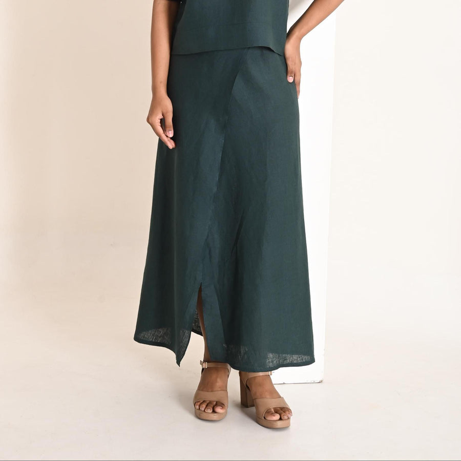 High Waist Linen Maxi Skirt: Summer Wrap Skirt with Pockets