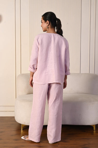 Linen Two-Piece Set: Oversized Shirt & Wide Leg Pants