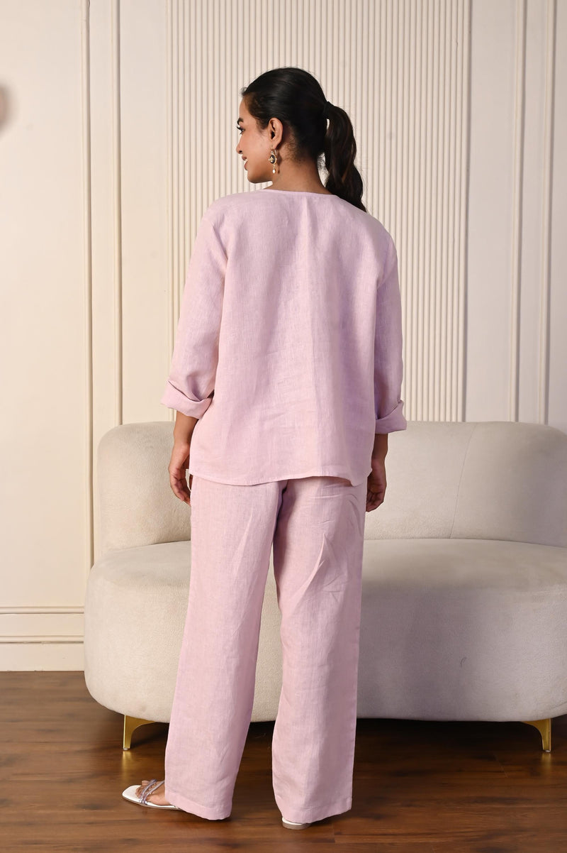 Linen Two-Piece Set: Oversized Shirt & Wide Leg Pants