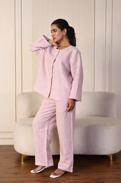 Linen Two-Piece Set: Oversized Shirt & Wide Leg Pants