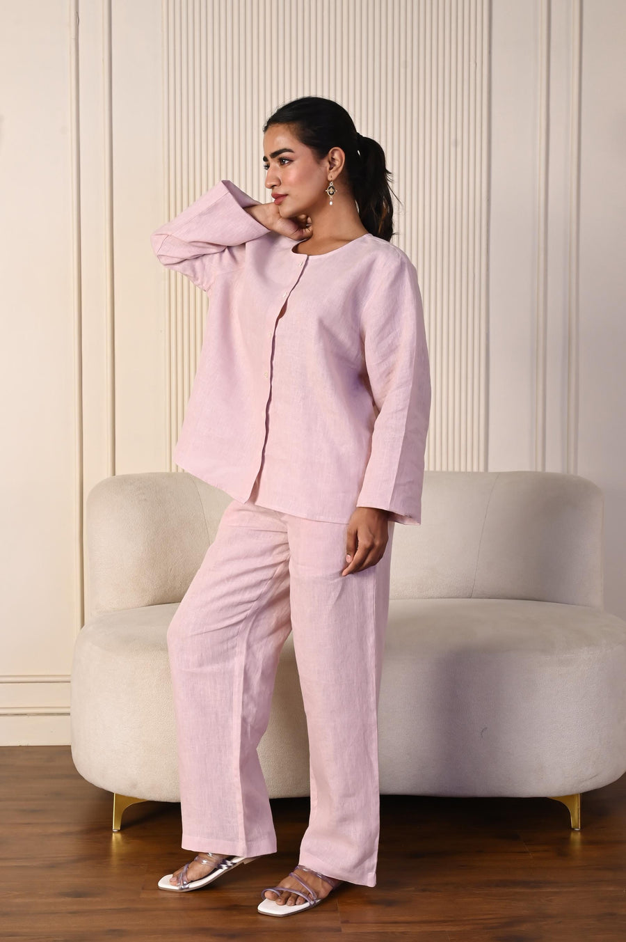 Linen Two-Piece Set: Oversized Shirt & Wide Leg Pants