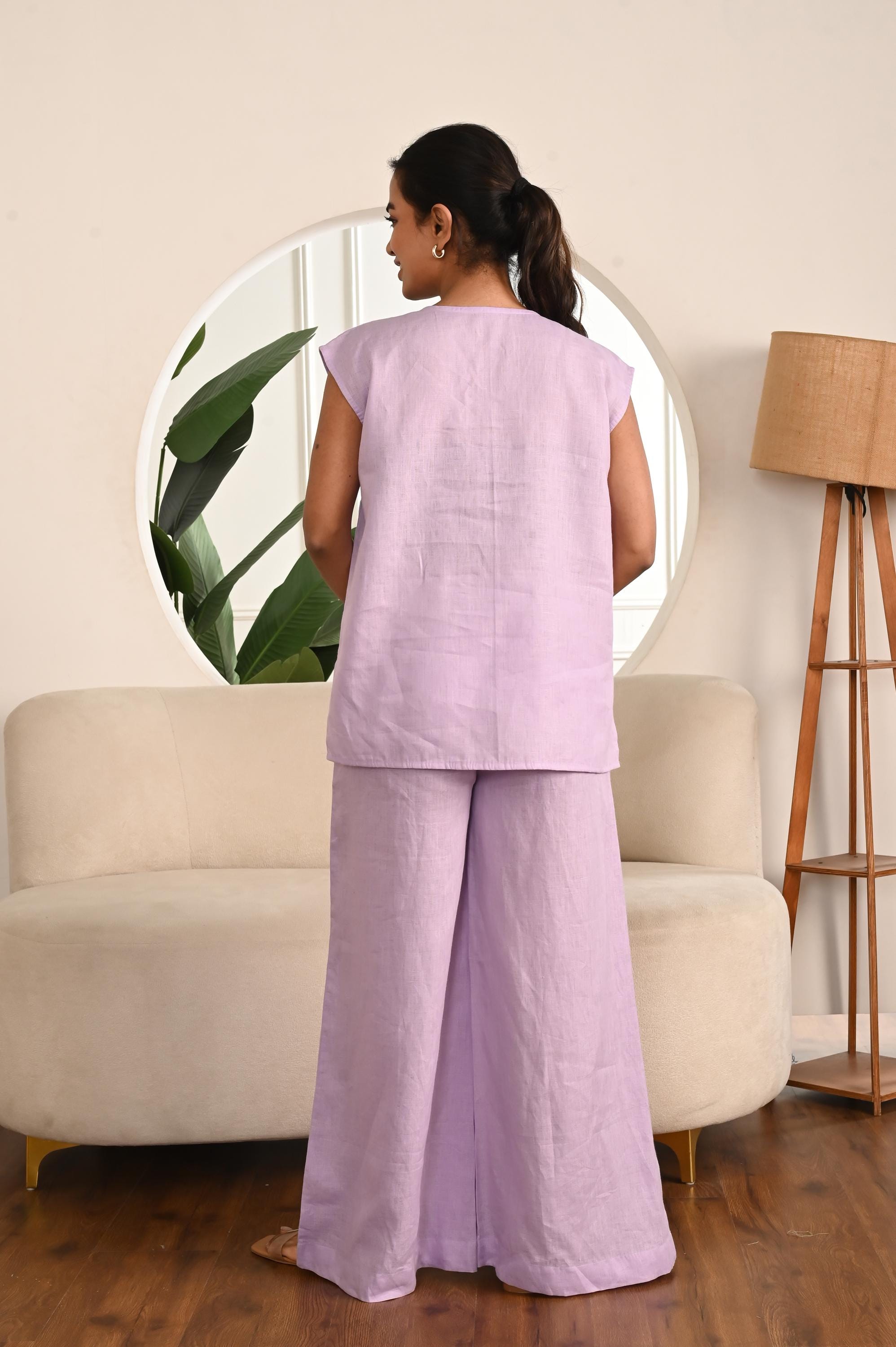 Pink Linen Matching Set: Sleeveless Top & Wide Leg Pants