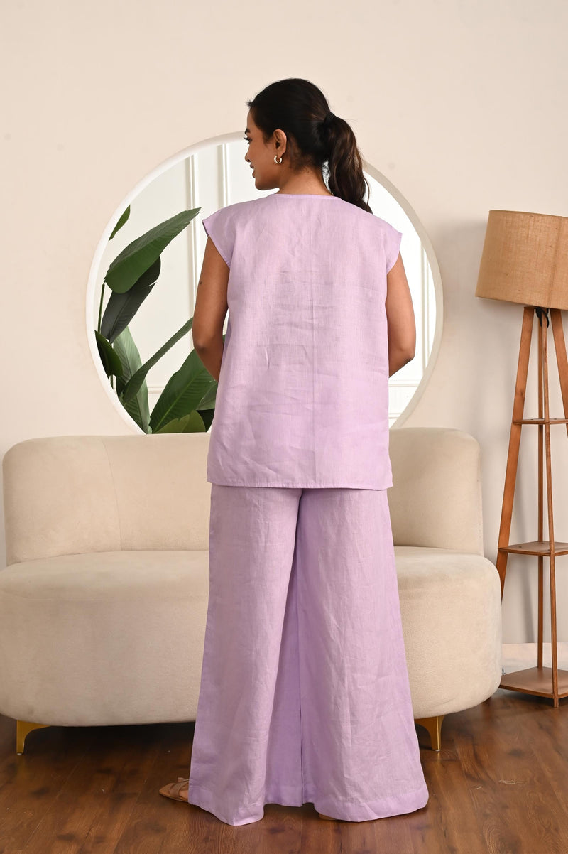Pink Linen Matching Set, Wide Leg Pants, photo 3
