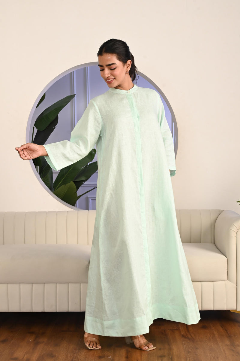 Linen Maxi Dress with Waist Tie, Full-length shirt dress with a belted waist, Long Sleeve Linen Pinafore Dress, Button Maxi Dress for Women