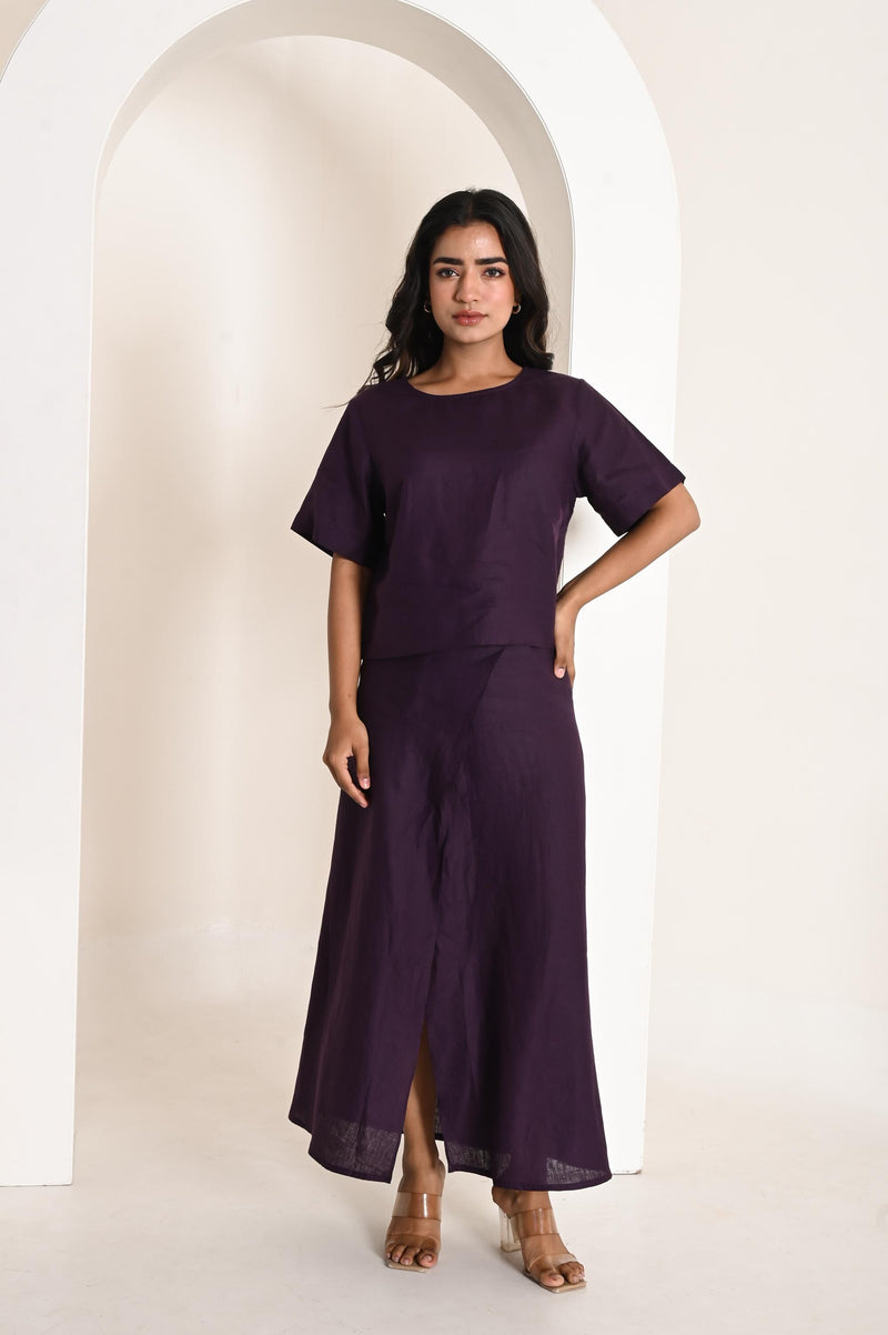 Purple Linen Set, Women’s Linen Shirt and Skirt, Summer Co-ord Outfit, Relaxed Fit Linen Clothing, casual linen co ord, linen set