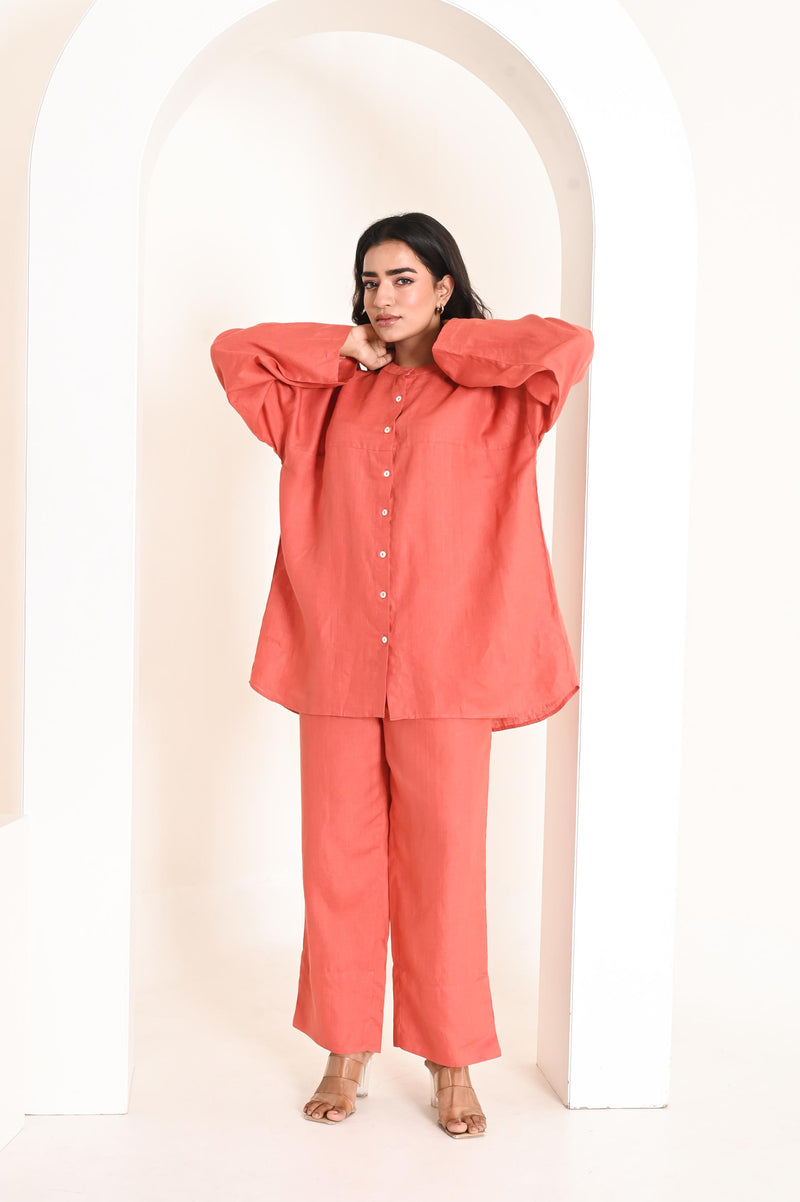 Linen Two-Piece Set, Oversized Shirt & Trousers, Eco-Friendly Summer Outfit, Linen Button Casual Shirt, Loose Wide Pants, Plus Size