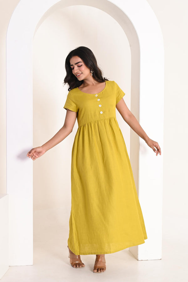 Linen Maxi Dress with Empire Waist