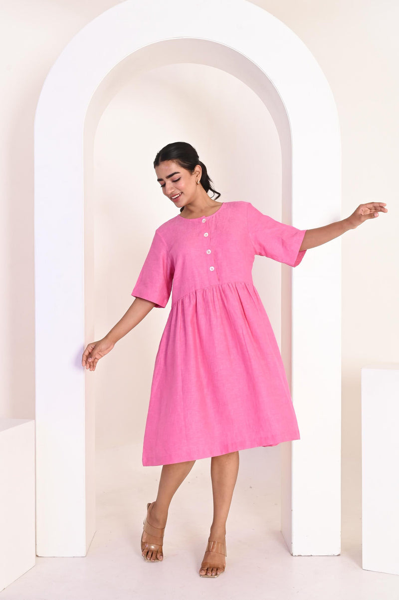 Handmade Linen Button-Front Dress: Short Sleeve Summer Tunic