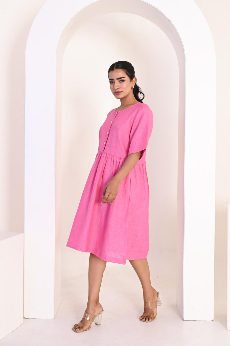 Handmade Linen Button-Front Dress: Short Sleeve Summer Tunic