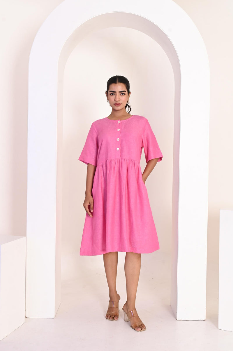Handmade Linen Button-Front Dress: Short Sleeve Summer Tunic