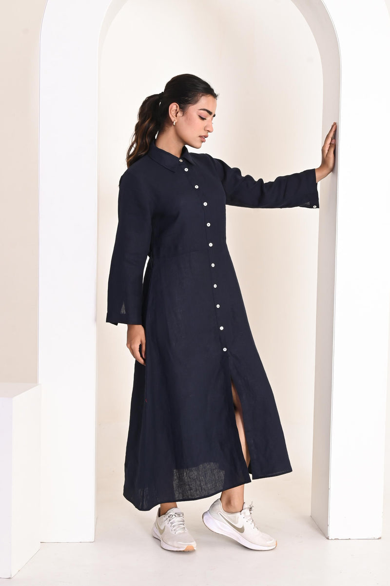 Long Sleeve Linen Maxi Dress with Belt, photo 4