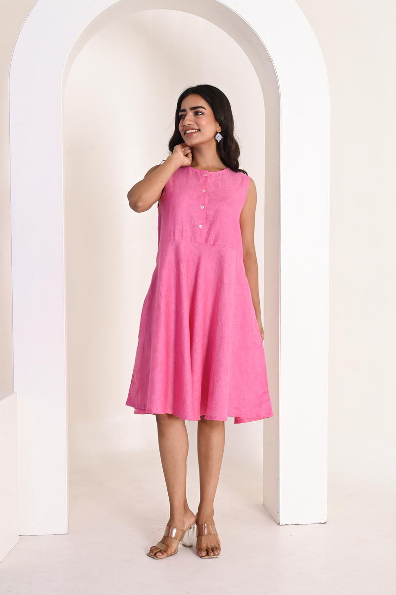 Pink Sleeveless Linen A-Line Dress, photo 2