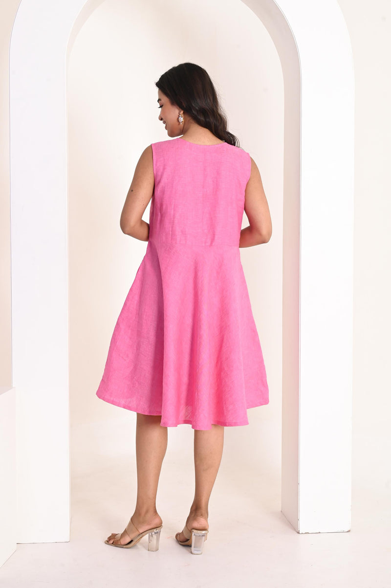 Pink Sleeveless Linen A-Line Dress, photo 4