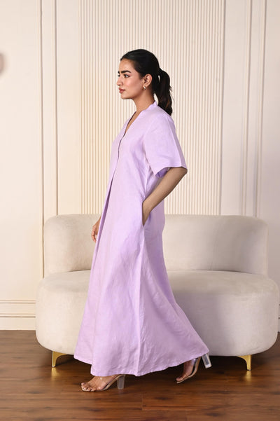 Handmade Linen Maxi Dress: Relaxed A-Line V-Neck with Pockets