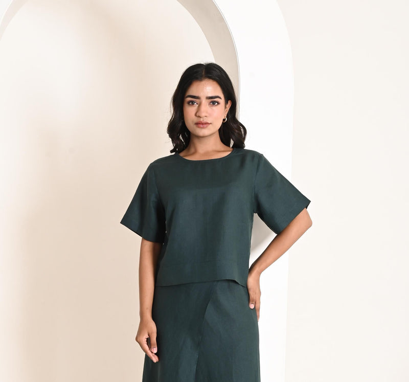 Linen Casual Top with Round Neckline, Basic Linen Top in Boat Neck, Washed linen Loose Blouse, Linen Top, Linen blouse