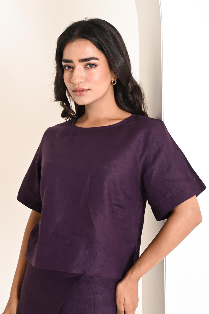 Linen Casual Top with Round Neckline, Womens Linen Top, Linen tee, Linen short sleeve top, Handmade Clothing for Women