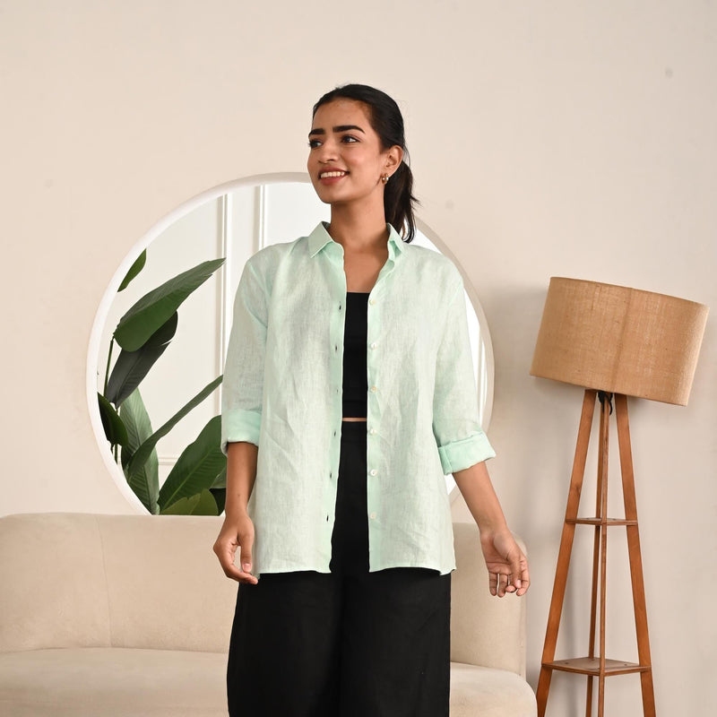 Pure Linen Button Up Shirt, Collared Button-Down Shirt, Oversized Linen Shirt, Plus Size Clothing
