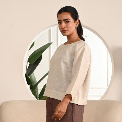 Linen Loose Fit Top with Drop Shoulder, Linen 3/4 Sleeves Top Women's Relaxed Fit Oversize Top, Summer Blouse, Handmade Top