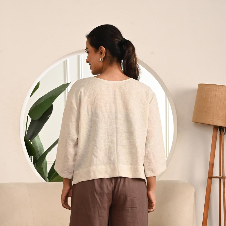 Linen Loose Fit Top with Drop Shoulder, Linen 3/4 Sleeves Top Women's Relaxed Fit Oversize Top, Summer Blouse, Handmade Top