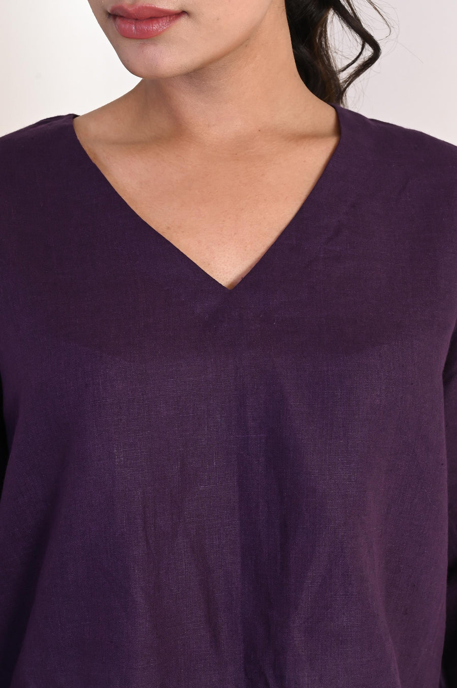 Linen loose-fit Top with V-neckline, Linen Top, Purple Blouse, Casual Top, Women Blouse, Short Shirt, Loose Fit Tee