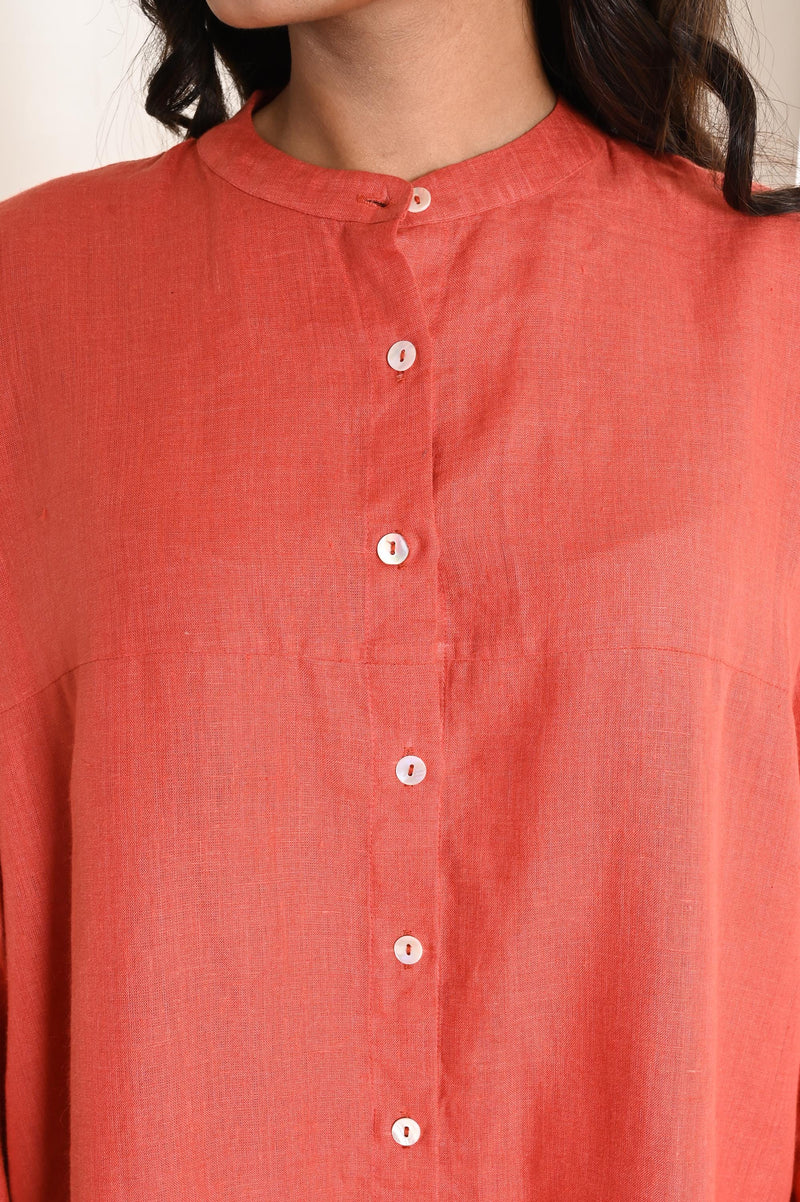 Mandarin collar Linen Shirt women, Linen button down shirt, Relaxed fit, Plus Size Clothing