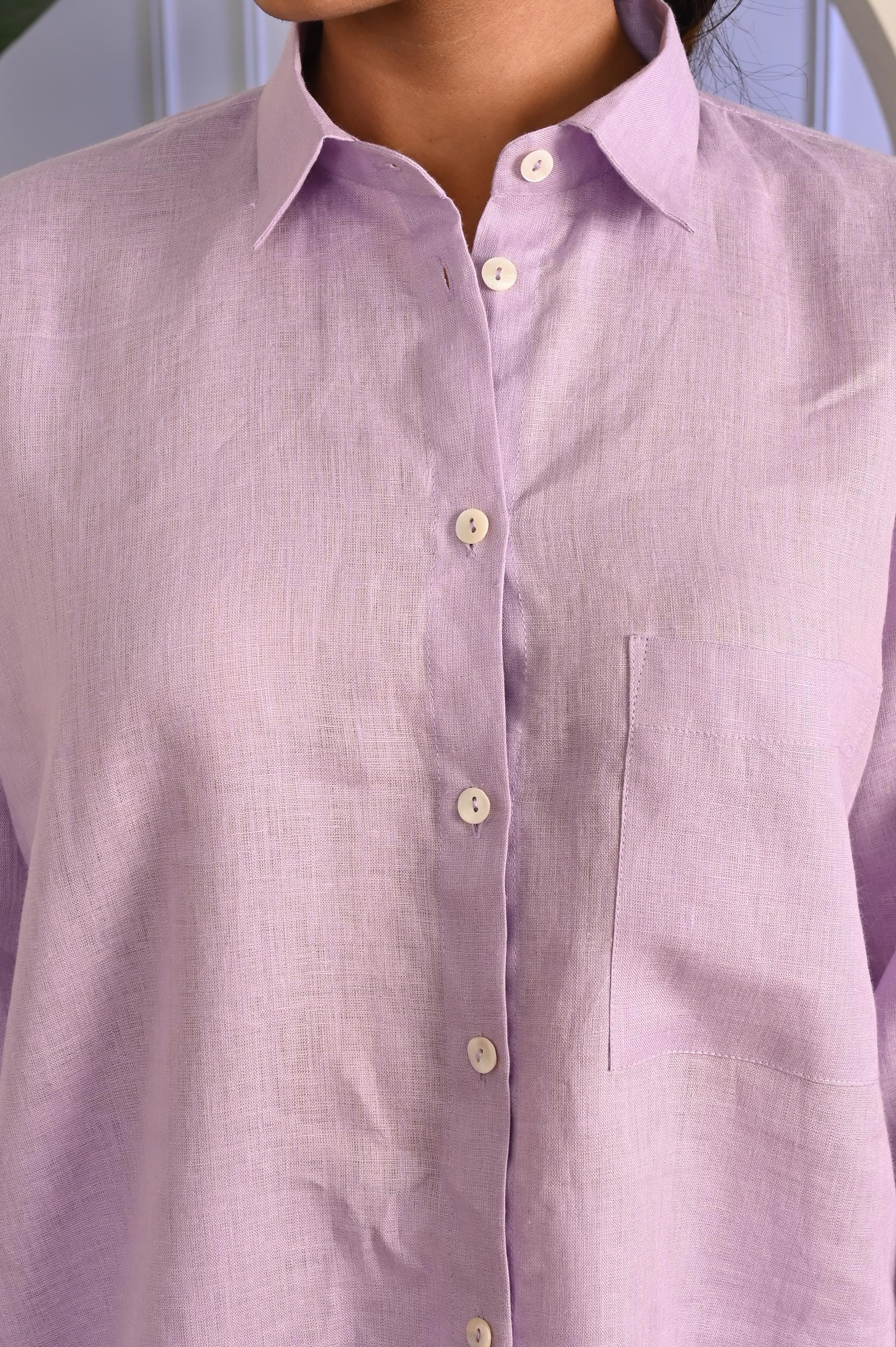 Relaxed Fit Linen Shirt: Long Sleeve Top, Elastic Cuff