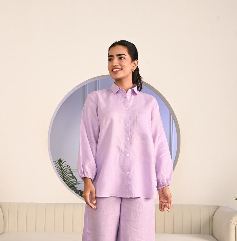Relaxed Fit Linen Shirt, Elastic Cuff