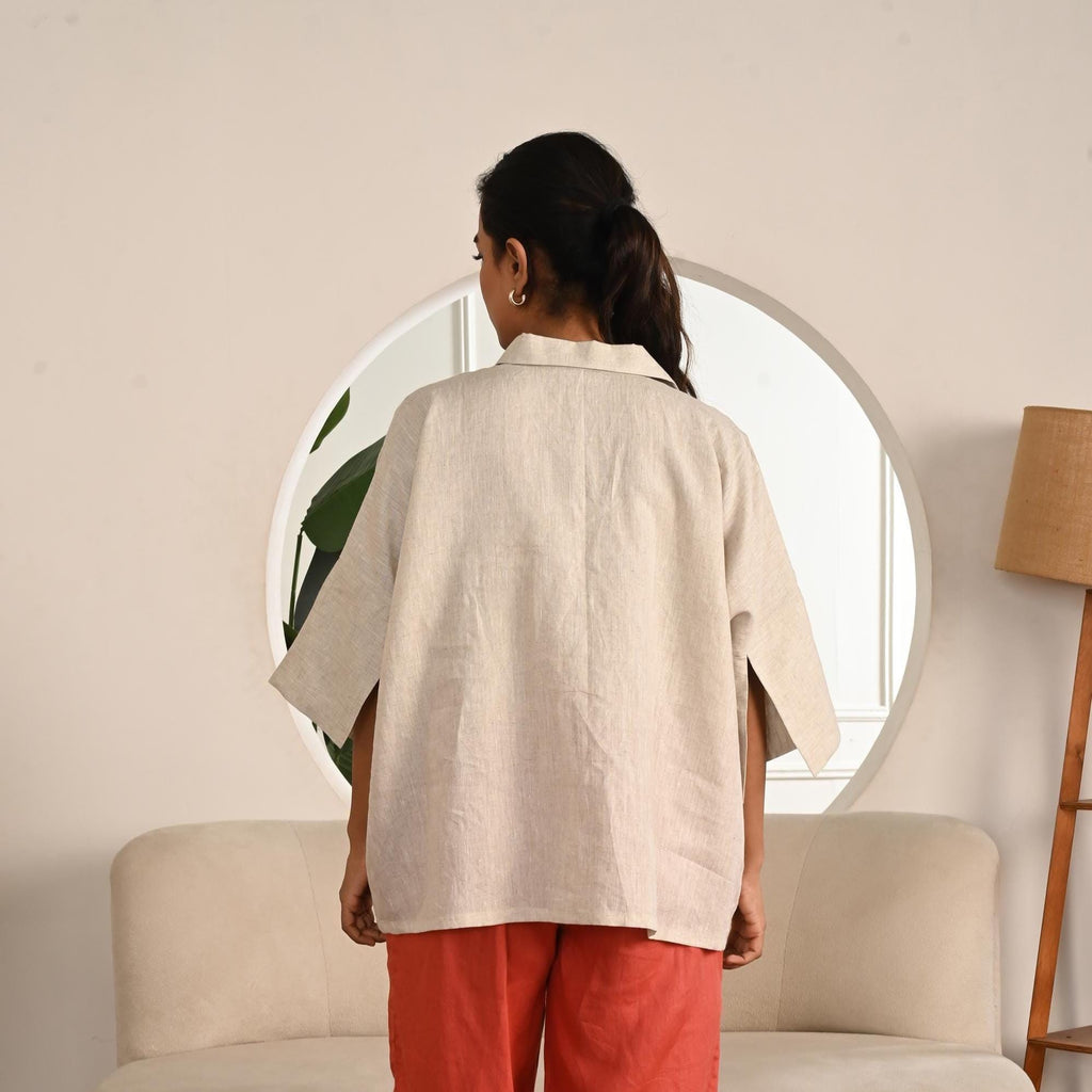 Loose Linen Collared Shirt, Custom 3/4 Sleeves, Women's 100% Linen Long Sleeves Tops Loose Casual Blouses