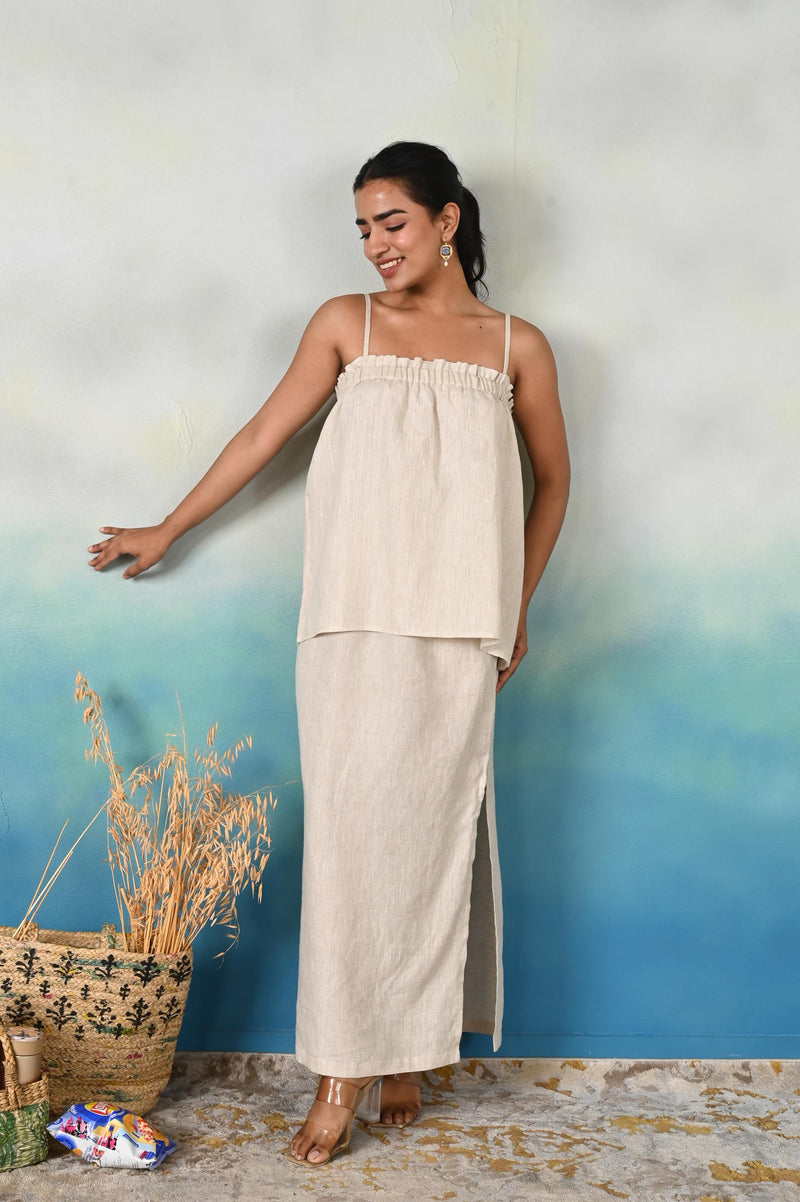 Women’s Linen Spaghetti Strap Top – Summer Ruffle Tank – Minimalist Linen Camisole – Lightweight Natural Fabric Top