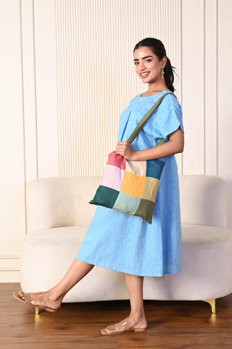 Blue Relaxed Fit Linen Midi Dress, photo 3