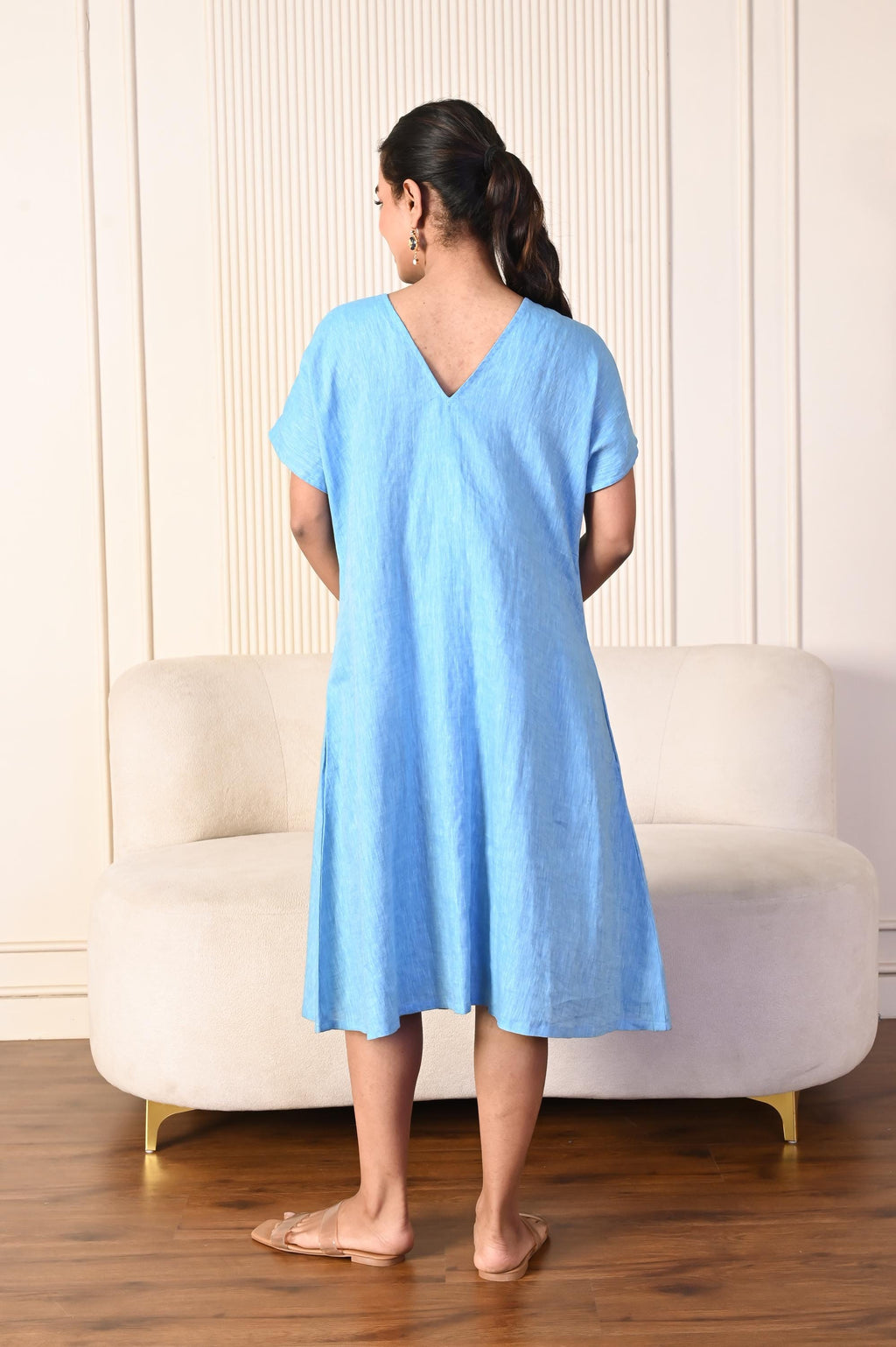 Blue Linen Tunic, Relaxed Fit Midi Dress, Summer Smock Dress with Pockets, soft linen Plus size clothing