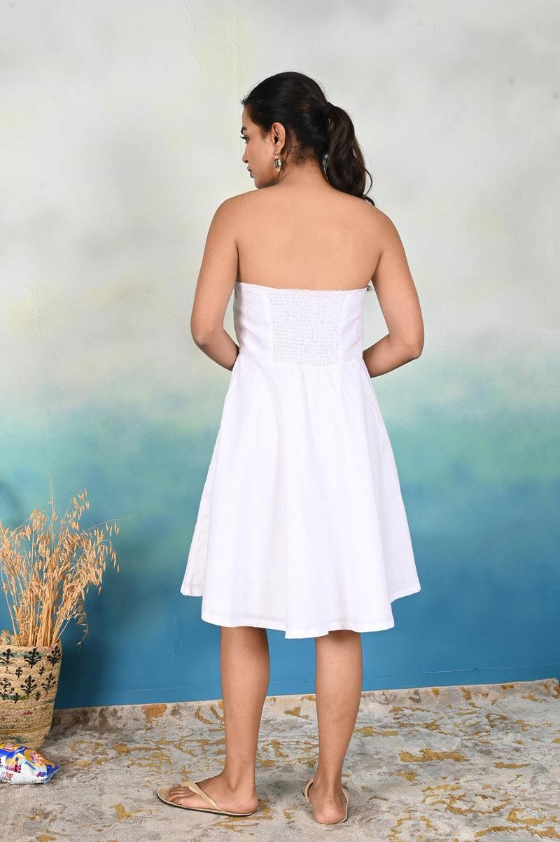 White Strapless Midi Dress, Summer Dress, Washed Linen Dress, Plus Size Clothing, Soft Linen Dress, , cute flax dress, party dresses