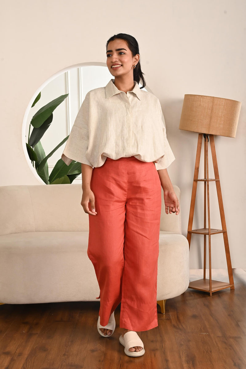 Linen Wide Leg Palazzo Pants with Pockets - Eco-Friendly Trousers, Flat Front