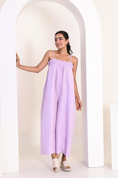 Wide-Leg Linen Jumpsuit with Spaghetti Straps, Plus Size Maxi with Pockets, Boho Wide Leg Romper
