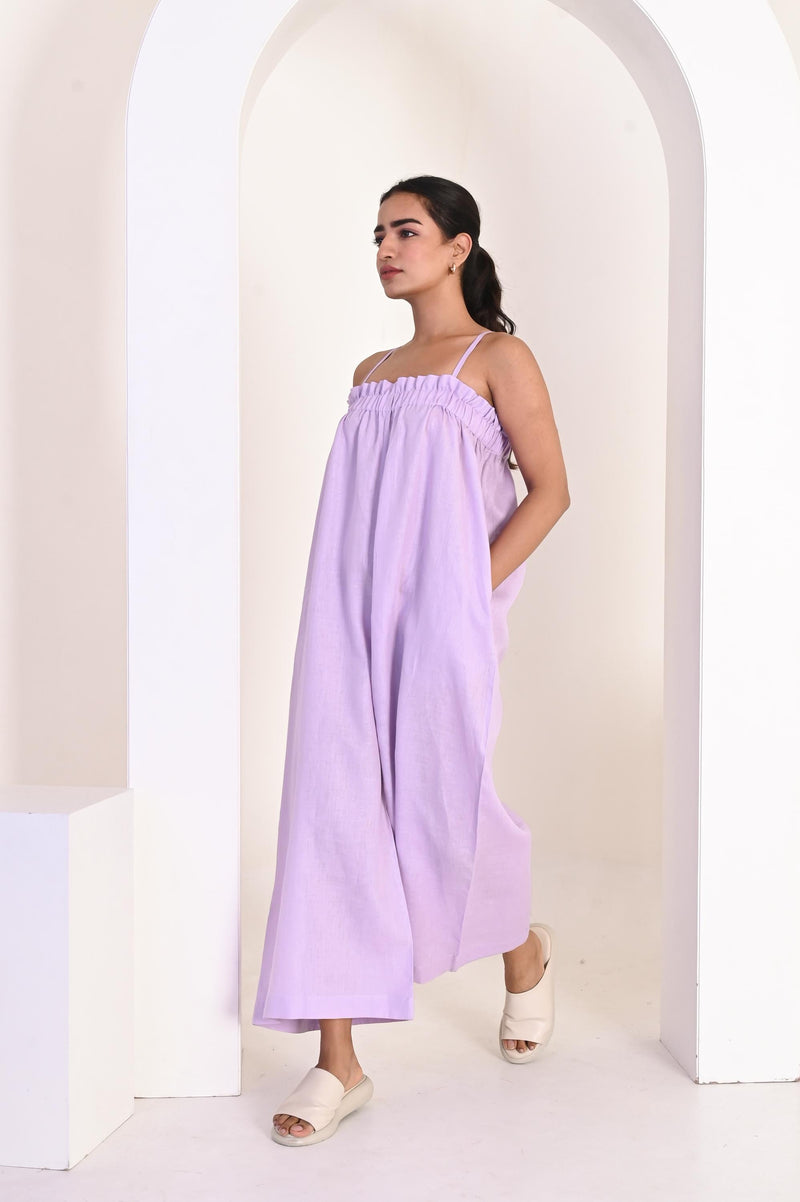 Wide-Leg Linen Jumpsuit with Spaghetti Straps, Plus Size Maxi with Pockets, Boho Wide Leg Romper