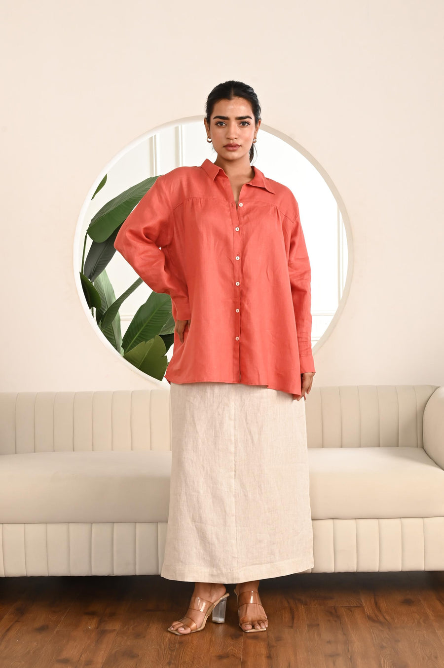 Linen A-Line Maxi Skirt: High Waist with Side Slits