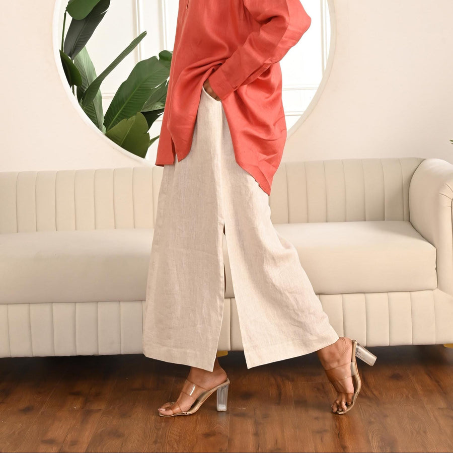 Linen A-Line Maxi Skirt: High Waist with Side Slits