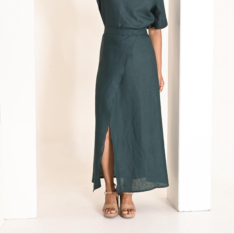 High Waist Linen Maxi Skirt: Summer Wrap Skirt with Pockets