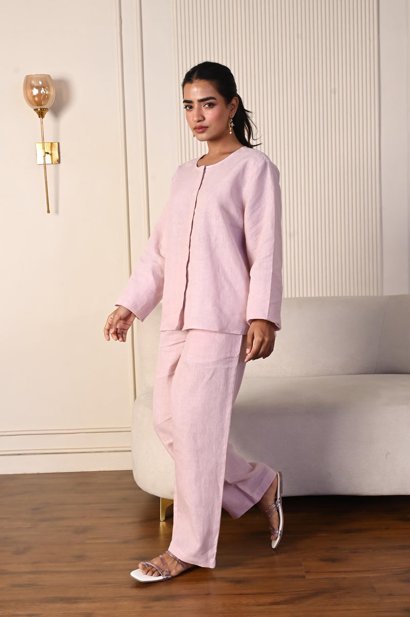 Linen Two-Piece Set: Oversized Shirt & Wide Leg Pants