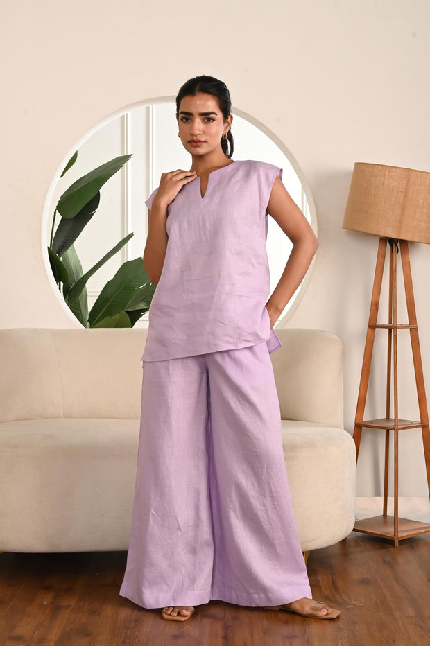 Pink Linen Matching Set, Wide Leg Pants