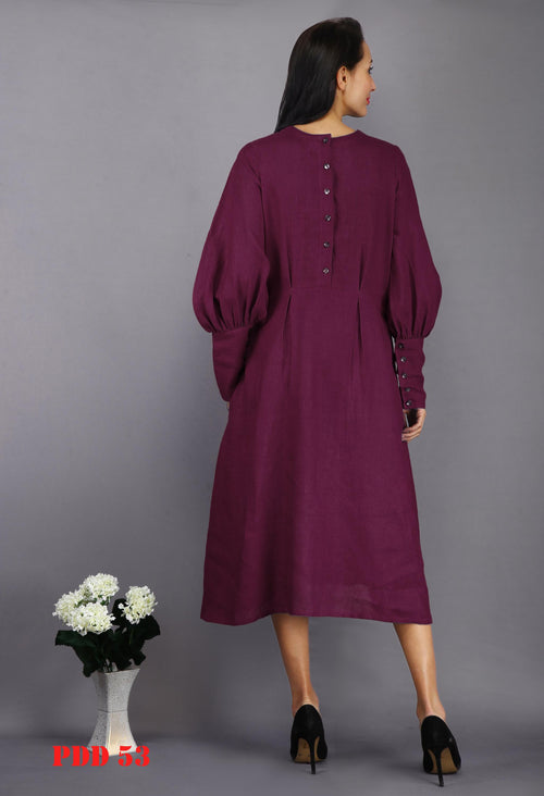 Balloon Sleeve Linen Dress, Linen Midi Dress, timeless linen outfit for formal and casual occasions, Plus Size Clothing
