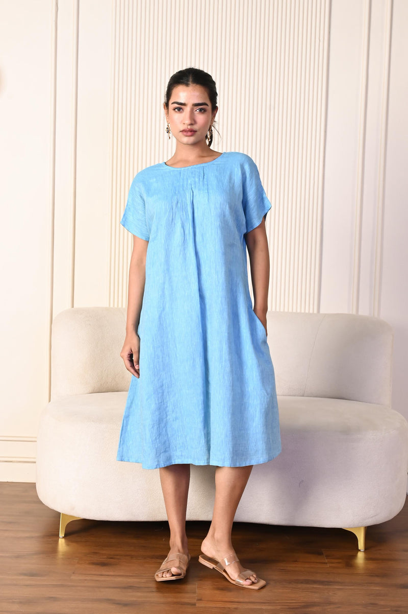 Blue Relaxed Fit Linen Midi Dress, photo 2