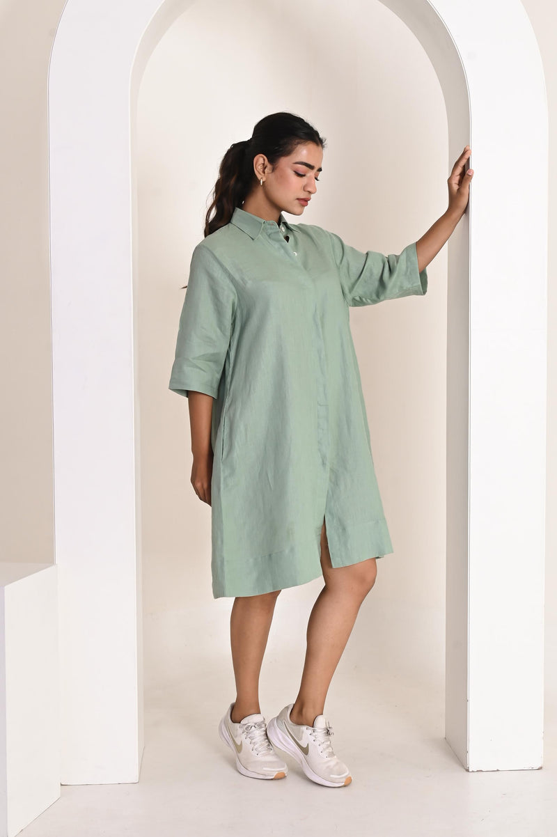 Linen Relaxed Fit Shirt Dress with Tie Belt, Button front dress, Spring summer plus size dress, Short Linen Dress, Linen oversize dress