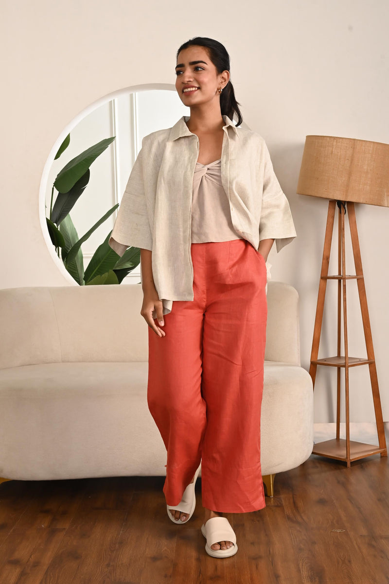 Linen Wide Leg Palazzo Pants with Pockets - Eco-Friendly Trousers, Flat Front