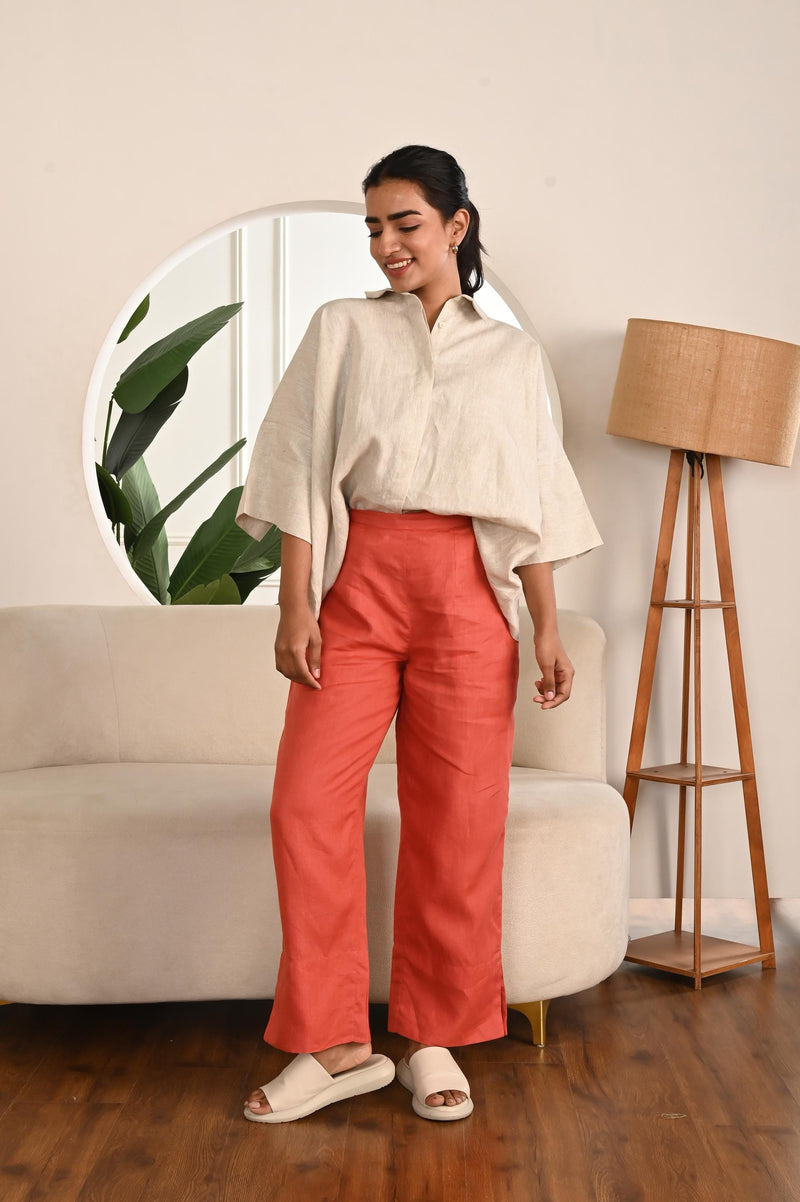 Linen Wide Leg Palazzo Pants with Pockets - Eco-Friendly Trousers, Flat Front